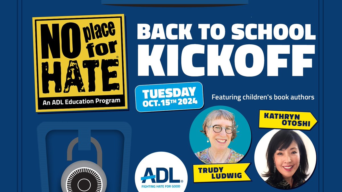 ADL Education (@adl_education) on Twitter photo Join our No Place for Hate Back-to-School virtual kickoff event on Oct. 15, featuring children’s book authors <a href="/KathrynOtoshi/">Kathryn Otoshi</a> and @trudyludwig, who will read aloud from their books about bullying, inclusivity & allyship.
Register here: adl.zoom.us/webinar/regist…
Enter a drawing for a Join our No Place for Hate Back-to-School virtual kickoff event on Oct. 15, featuring children’s book authors <a href="/KathrynOtoshi/">Kathryn Otoshi</a> and @trudyludwig, who will read aloud from their books about bullying, inclusivity & allyship.
Register here: adl.zoom.us/webinar/regist…
Enter a drawing for a
