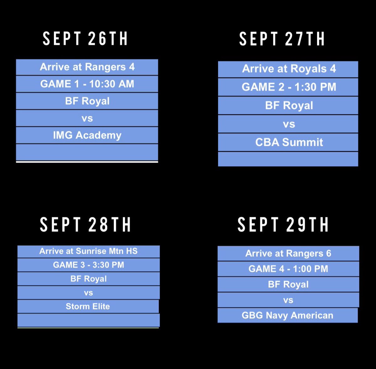NicholasFiland2's tweet photo. Schedule of games at the AZ Senior Fall Classic. Playing on Baseball Factory Royal team #49 https://t.co/8wiLsVxNN5
