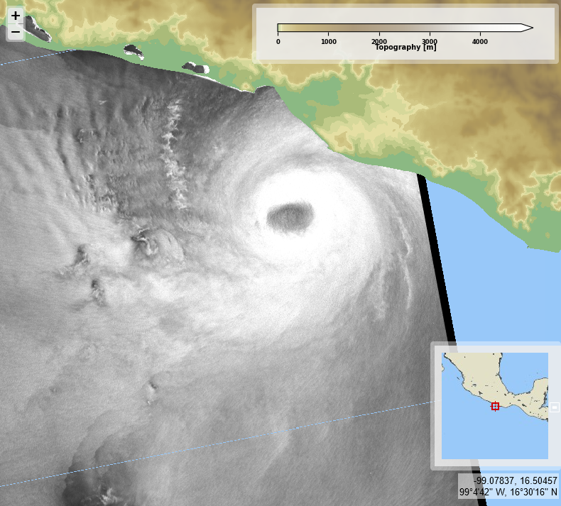 CYMS Cyclone Monitoring Service by Sentinel-1 (@cyms_s1) on Twitter photo Hurricane #John, eastern Pacific. <a href="/ESA_EO/">ESA Earth Observation</a> acquisitions on 2024/09/24 on 00:47 UTC, for #2024SHOC from <a href="/CopernicusEU/">Copernicus EU</a> #Sentinel1 A. Max sustained wind velocities (left) just above 55 m/s, derived from SAR sea surface roughness (right). Hurricane #John, eastern Pacific. <a href="/ESA_EO/">ESA Earth Observation</a> acquisitions on 2024/09/24 on 00:47 UTC, for #2024SHOC from <a href="/CopernicusEU/">Copernicus EU</a> #Sentinel1 A. Max sustained wind velocities (left) just above 55 m/s, derived from SAR sea surface roughness (right).