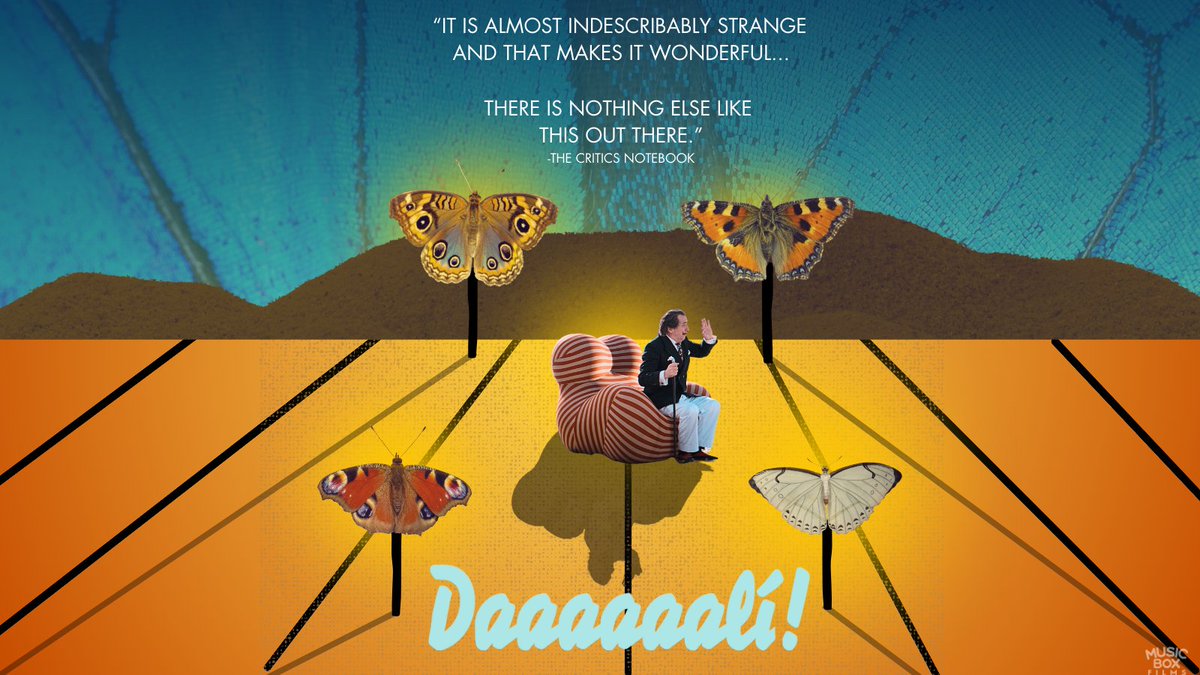 musicboxfilms's tweet photo. "Quentin Dupieux (@oizo3000) is completely insane; and this is meant as an extreme compliment...  equally outrageous, frightening and ridiculous, sometimes in the same breath” -@criticsnotebook 🦋 DAAAAAALÍ! is in select theaters October 4. Inspired by 'Paysage Aux Papillons' (1973)
