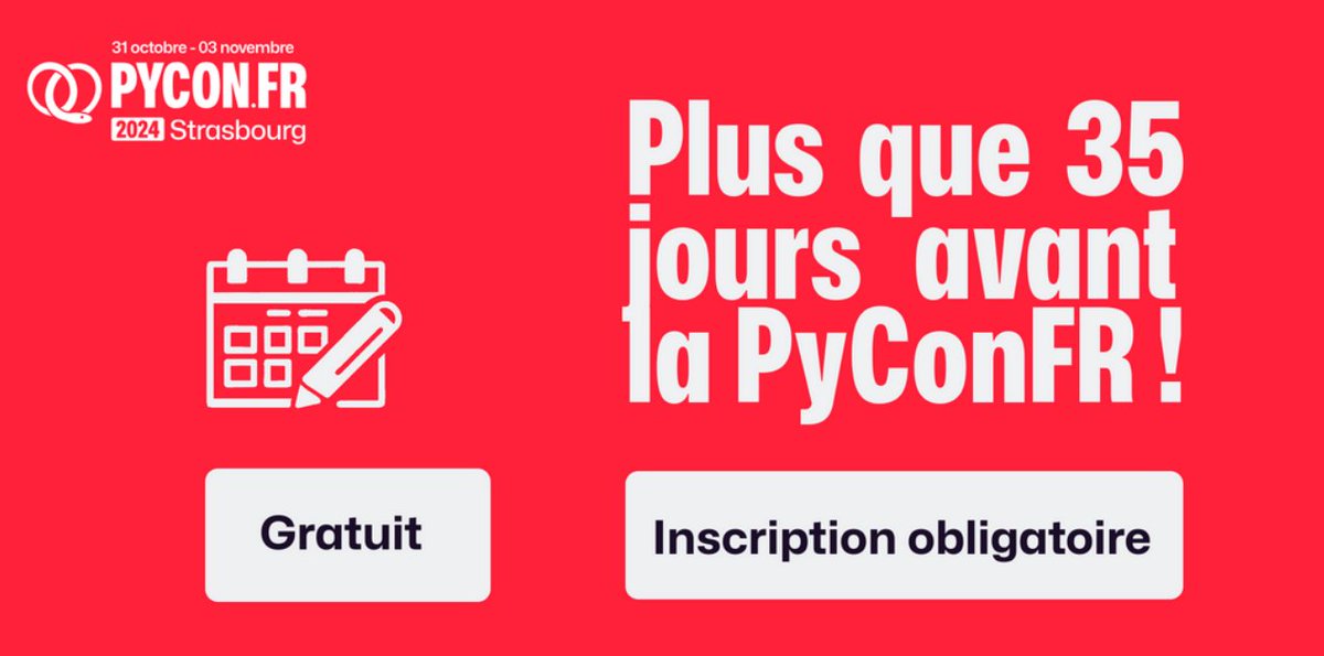 pyconfr's tweet image. 🇫🇷 Envie de plonger dans l'univers Python ? Ne manquez pas la #PyConFR 2024 à Strasbourg !
Rendez-vous du 31/10 au 3/11 pour assister aux sprints et conférences ! L'inscription est gratuite, mais indispensable pour réserver votre place.
Inscription via : lstu.fr/Pzp8wu6M