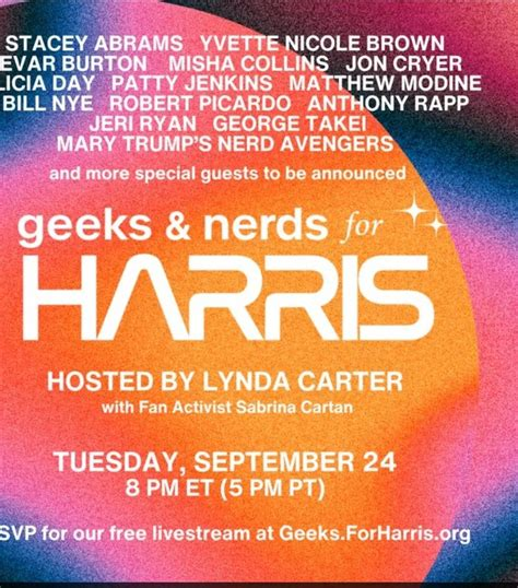 RoseofArlVA's tweet photo. Another #votingBloc for #Harris: Gamers, Geeks & Nerds. See #gaming site #IGN.
Actress #LyndaCarter hosted a geeks & nerds event. https://t.co/X9LdJUSX9k