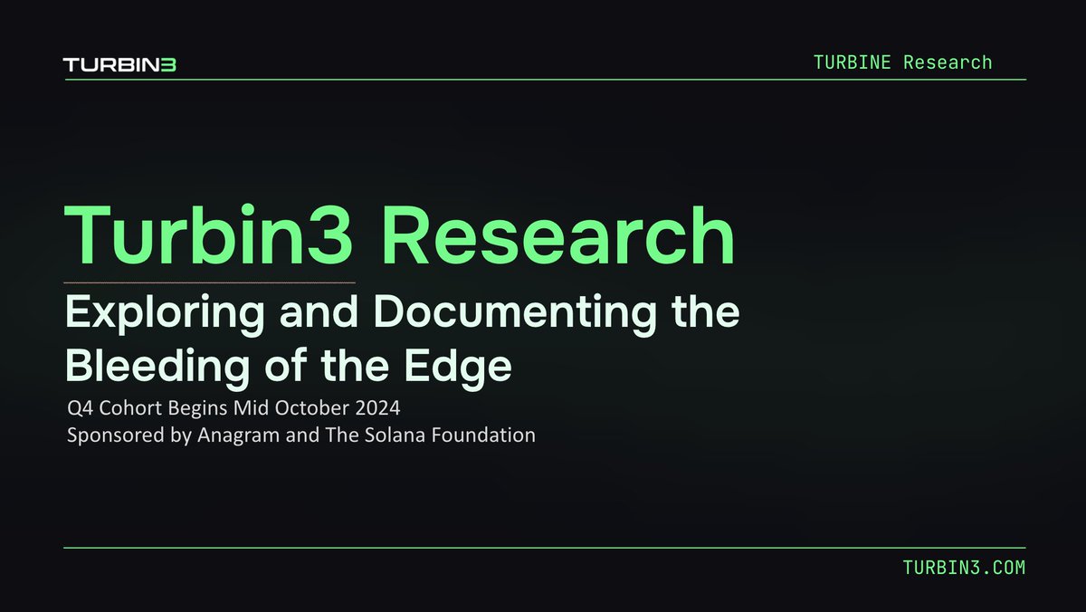 solanaturbine's tweet photo. THE BIG ANNOUNCEMENT!
We are proud to officially announce Turbin3 Research - the next phase of professional programming to prepare &amp; upskill individuals seeking to make an impact via research &amp; content creation. Presented by Turbin3, sponsored by @anagramxyz  &amp; @SolanaFndn 
🧵 https://t.co/UfnsVDvVor