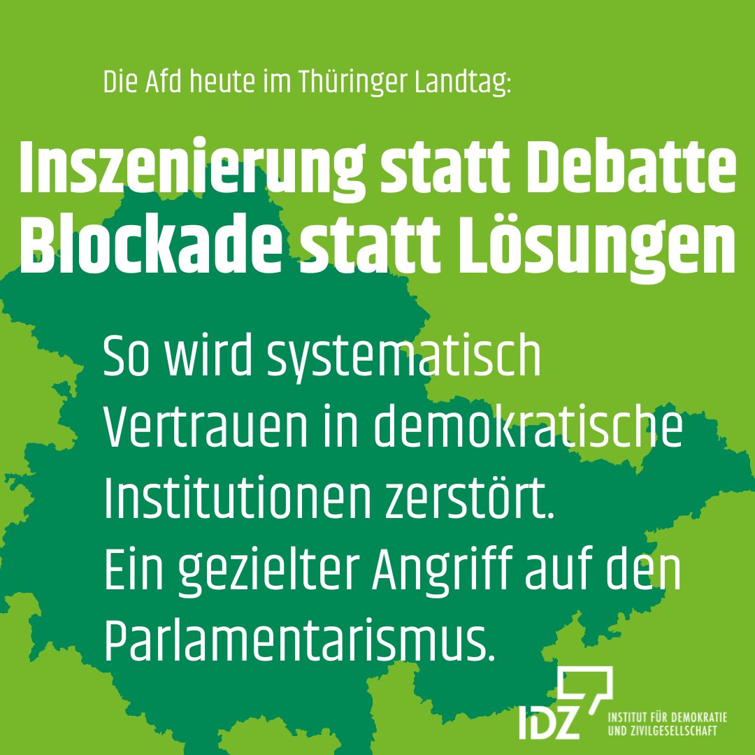 Die AfD hat heute den #ThüringerLandtag von Anfang an als Bühne der Inszenierung genutzt, statt konstruktiv mitzuwirken. Ein gezielter Angriff auf den #Parlamentarismus! 

#Populismus #Rechtsextremismus #Thüringen #Landtag