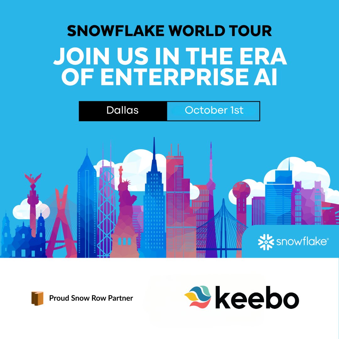 keeboinc's tweet image. 🚀 Keebo is headed to Dallas for the Snowflake World Tour! Join us at our booth to discover how Keebo’s solutions can supercharge your Snowflake environment. Let's take your data to new frontiers. #SnowflakeWorldTour #AIDataCloud #DataOptimization #Keebo #Innovation