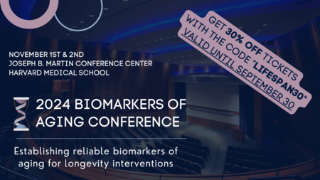 Lifespan.IO (@lifespanio) on Twitter photo The 2024 Biomarkers of Aging Conference is coming up in November, & we’re excited to offer an exclusive 30% discount on tickets, courtesy of our friends at <a href="/agingbiomarkers/">Biomarkers of Aging Consortium</a>.
Use LIFESPAN30 at checkout. But act fast—offer available until Sept 30!
🎟️agingconsortium.org/program-2024 The 2024 Biomarkers of Aging Conference is coming up in November, & we’re excited to offer an exclusive 30% discount on tickets, courtesy of our friends at <a href="/agingbiomarkers/">Biomarkers of Aging Consortium</a>.
Use LIFESPAN30 at checkout. But act fast—offer available until Sept 30!
🎟️agingconsortium.org/program-2024