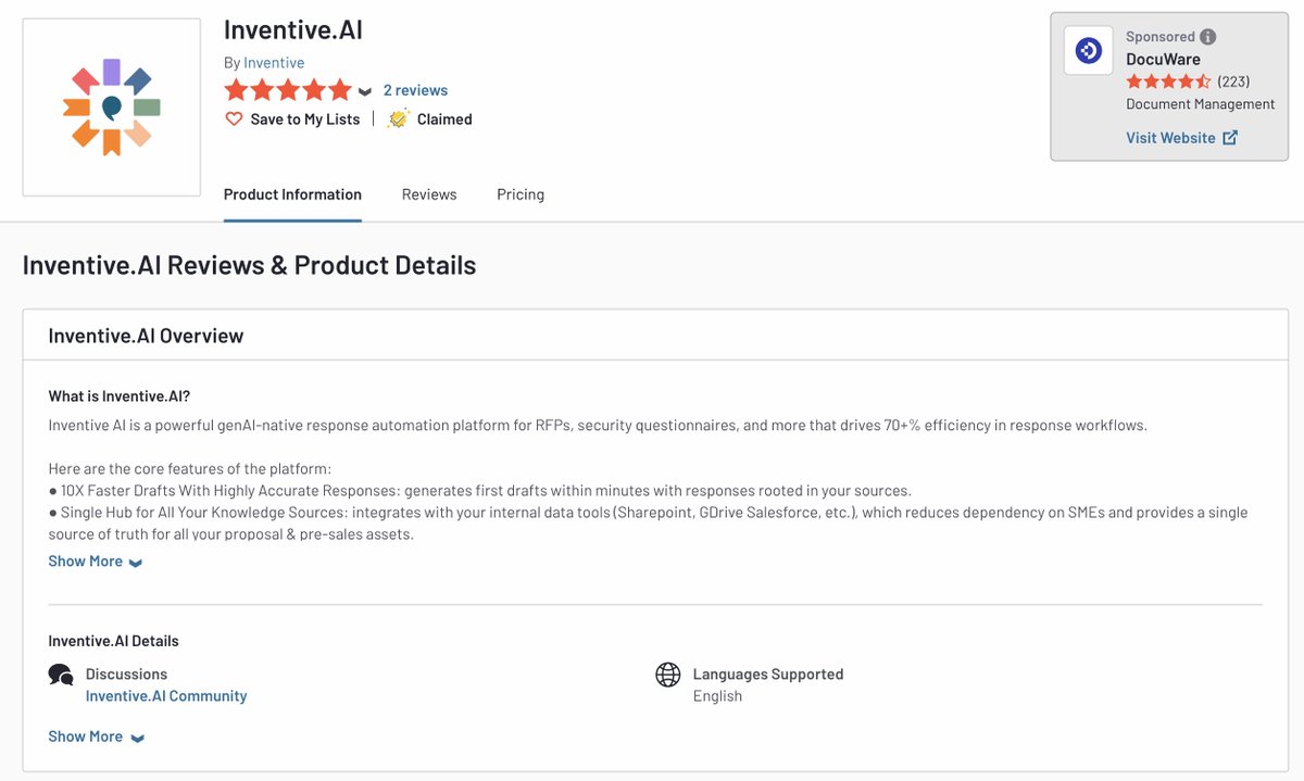 inventive_ai's tweet photo. Looking to add #AI for Proposal Response?  Find us on G2! 

https://t.co/51VIWkpFyi https://t.co/ESiXb73rgY