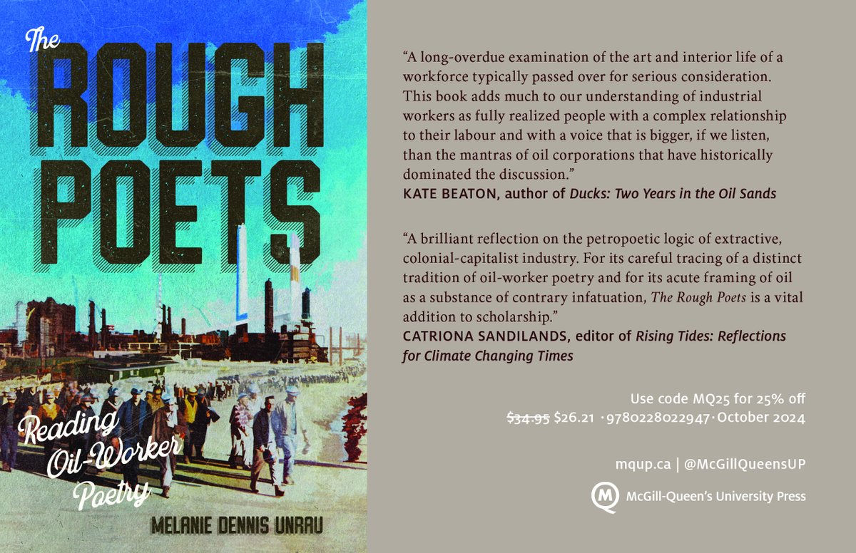 I'm delighted to announce the publication of my new book, The Rough Poets: Reading Oil-Worker Poetry with <a href="/McGillQueensUP/">McGill-Queen's University Press</a>. Promo code for a 25% discount is MQ25. Or request it at your local library or bookstore. mqup.ca/rough-poets--t… #BantingCanada