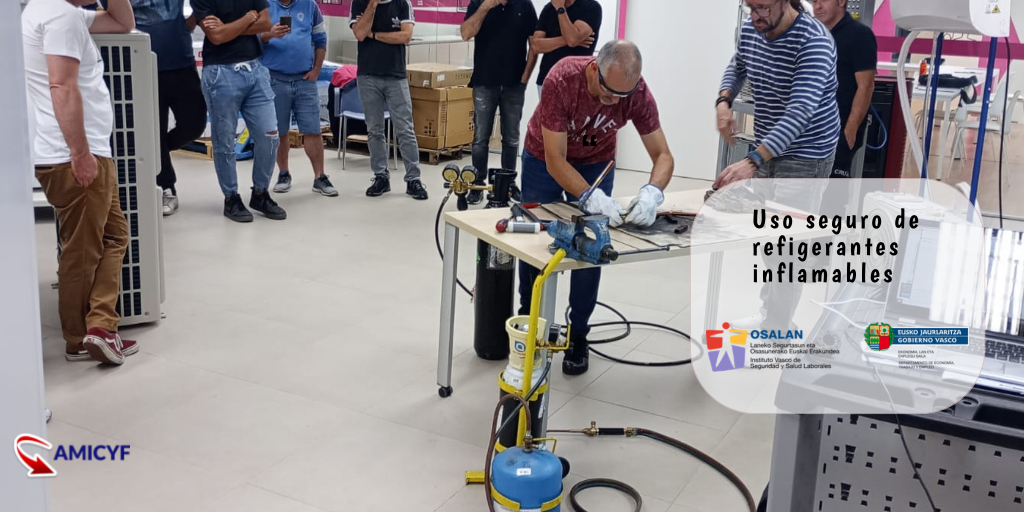amicyf_es's tweet photo. ¡Buenas noticias! Gracias a la subvención de OSALAN Instituto Vasco de Seguridad y Salud Laborales de Euskadi, en AMICYF hemos podido lanzar seminarios de Prevención de Riesgos en la Utilización de #Refrigerantes Inflamables en #InstalacionesFrigoríficas. 🛠️❄️ https://t.co/nqZjVmz2IN