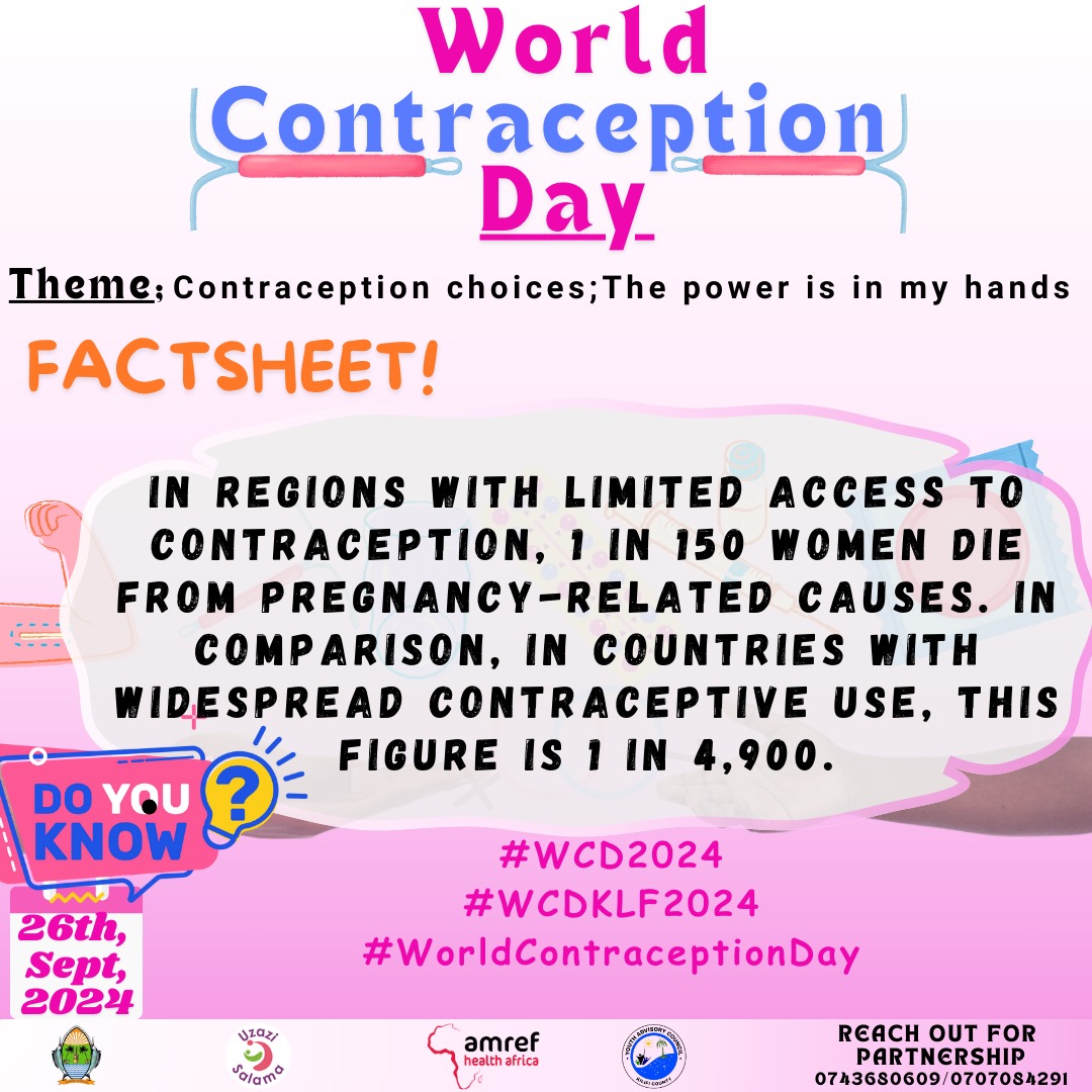 Eliezer (@eliezer_ke) on Twitter photo Making contraception available allows women to plan on the most safe time to have a child hence reduce such cases of death.
<a href="/Amref_Kenya/">Amref Health Africa in Kenya</a>
<a href="/DOHKilifi/">Kilifi Department of Health & Sanitation Services</a>
<a href="/kilifi_youth/">Kilifi County Youth Advisory Council</a>
#WCD2024 | #WCDKLF2024 | #WorldContraceptionDay Making contraception available allows women to plan on the most safe time to have a child hence reduce such cases of death.
<a href="/Amref_Kenya/">Amref Health Africa in Kenya</a>
<a href="/DOHKilifi/">Kilifi Department of Health & Sanitation Services</a>
<a href="/kilifi_youth/">Kilifi County Youth Advisory Council</a>
#WCD2024 | #WCDKLF2024 | #WorldContraceptionDay