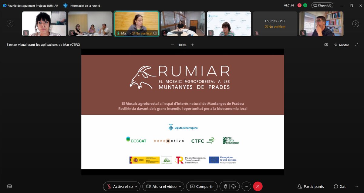 PauCostaF's tweet photo. Avui hem participat a la reunió de coordinació del projecte #Rumiar on tots els socis hem posat en comú les accions que s’estan fent per a aconseguir un paisatge resilient davant dels grans incendis forestals 🔥i promoure la bioeconomia forestal a les muntanyes de Prades 🐐 

Més sobre RUMIAR 👉https://t.co/ZZrAxtz15r

#ProyectosPRTR #PlanDeRecuperación #NextGenerationEU #RUMIAR
@FBiodiversidad @dipta @ctfc @fedboscat @CONCACTIVA