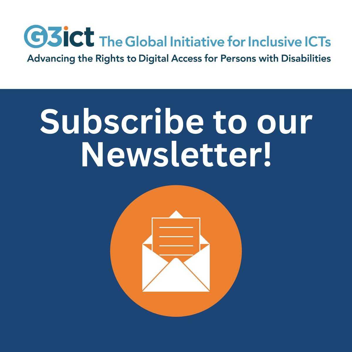 G3ict's tweet photo. Driving Digital Inclusion: Join G3ict in Shaping an Accessible Future

Learn more about our mission and initiatives: https://t.co/NhDZmineDP

Subscribe here: https://t.co/baGFXpK3fI

#DigitalInclusion #ICTAccessibility https://t.co/ddQy7REKru