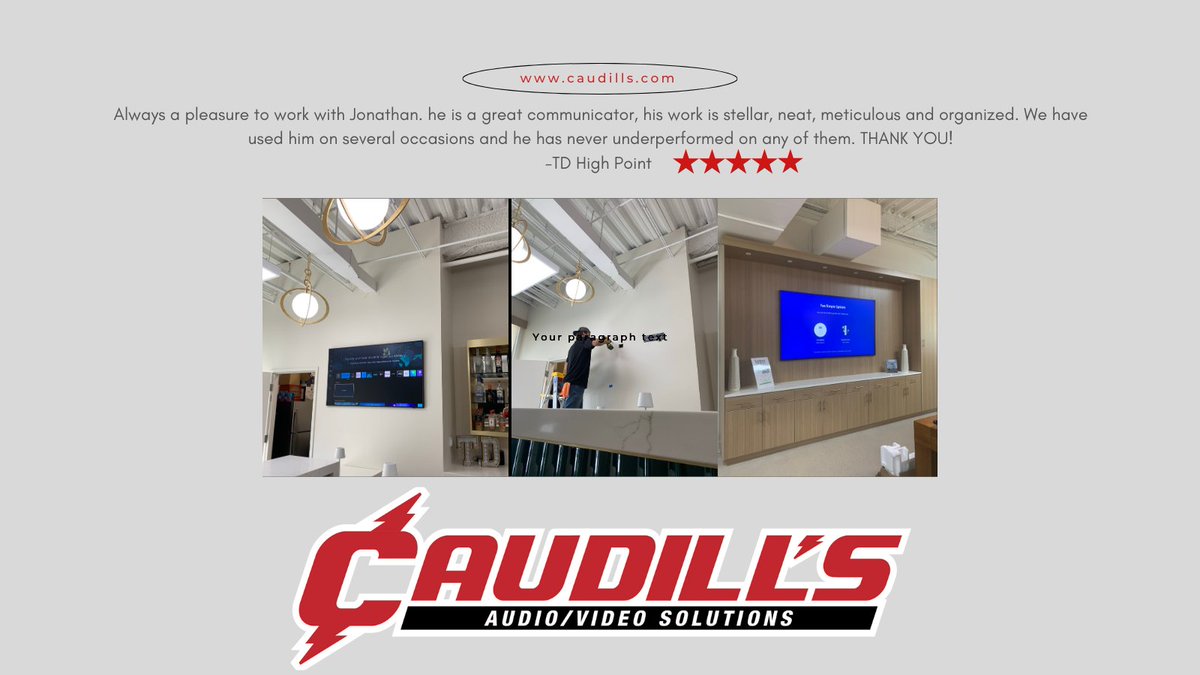 Caudills1's tweet photo. #5star #caudills #electrical #security #audiovideo #commercialav #tvinstallation #custominstall #customav #kernersville #triadnc https://t.co/CVpWQUbTiX