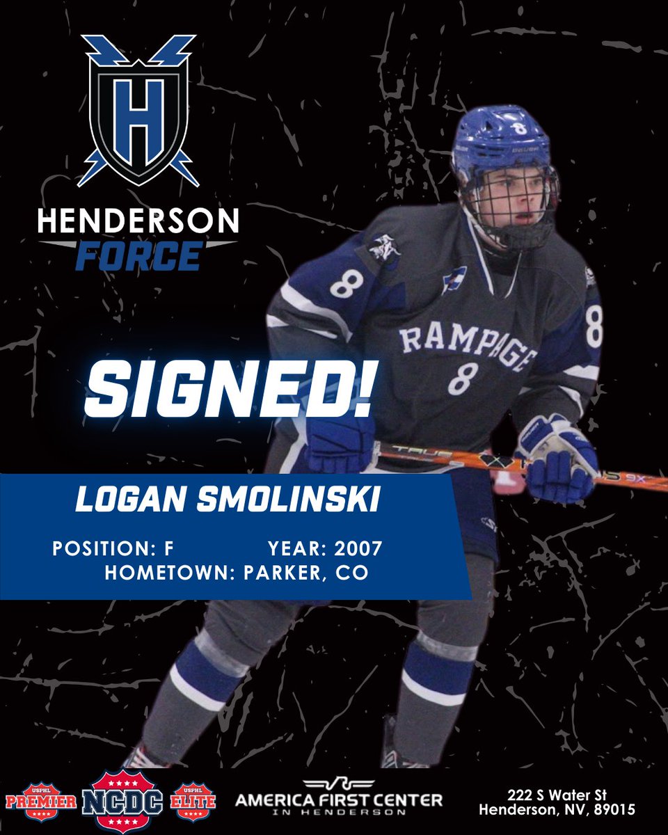 hendersonforce's tweet photo. Henderson Force just got stronger! πͺ Say hello to our latest signing, Logan Smolinski from the Colorado Rampage 16uAAA. Letβs hit the ice! π
#HendersonForce #WelcomeToTheTeam #NewPlayer #PlayerSignings #AmericaFirstCenter #USPHL #HockeySeason https://t.co/zxGOAXugPY