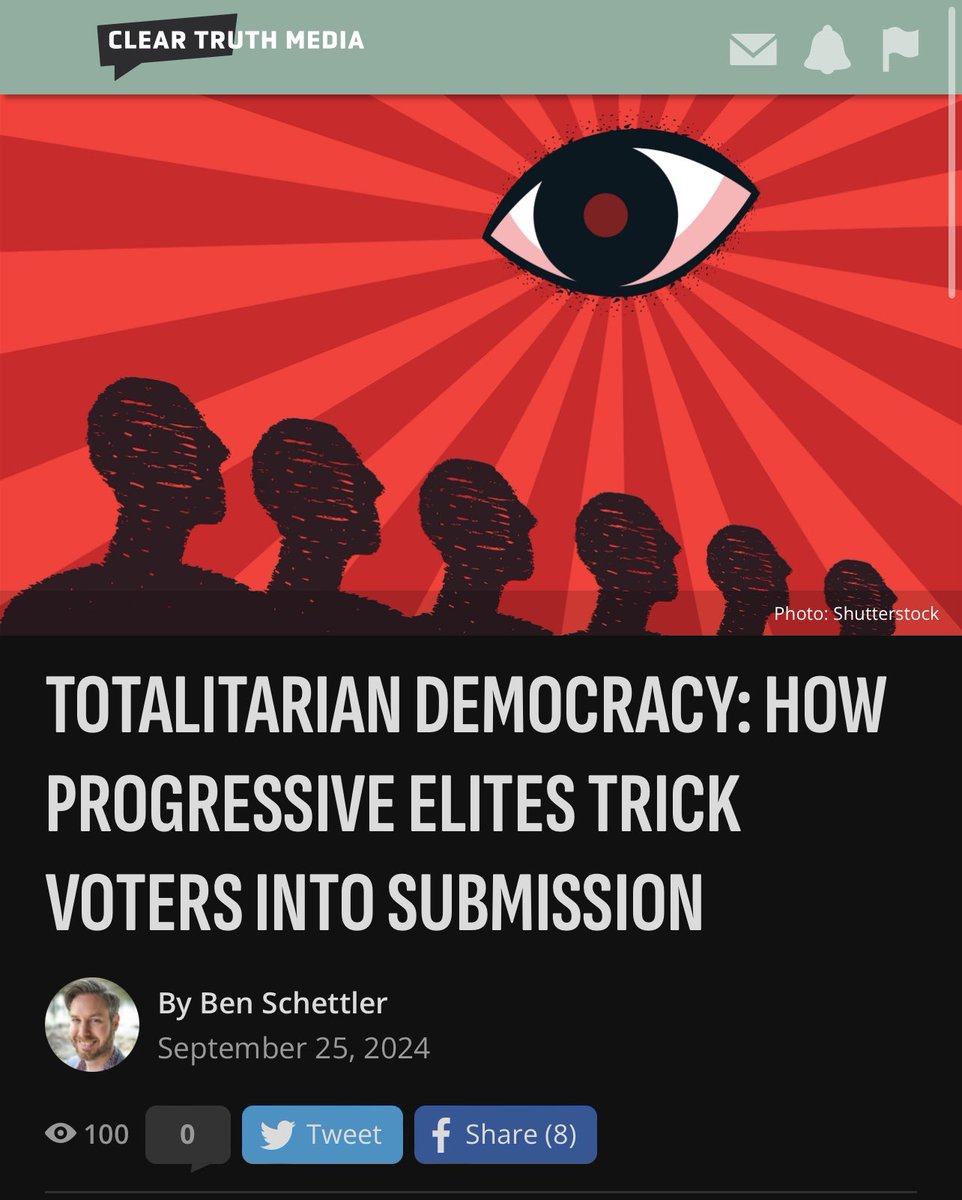 ClearTruthChrch's tweet image. “Welcome to totalitarian democracy. An ideological governmental concept that leaves the electorate with a feeling of power while simultaneously subjecting citizens to extreme measures of control. Once the land of the free, America now has a surprisingly significant portion of its…