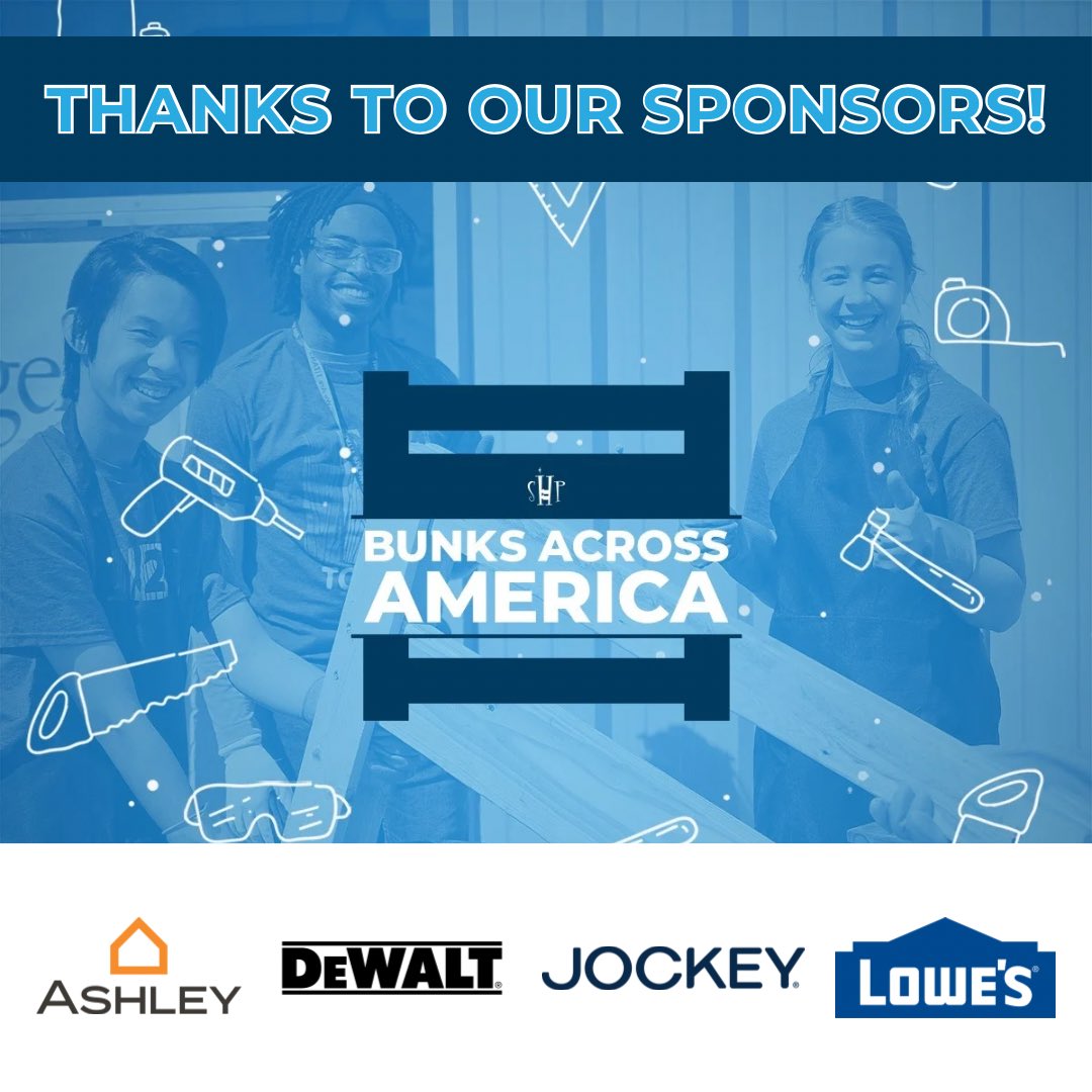 SHPbeds's tweet photo. 7,629 beds built! HUGE thanks to our incredible 12,119 volunteers, generous donors, and amazing sponsors for making #BunksAcrossAmerica 2024 a record-breaking success!
Letβs keep working toward our mission: ππ πππΏ ππππππ ππ πππ πππππ ππ πππ ππππ! https://t.co/HGOxzBjzSz