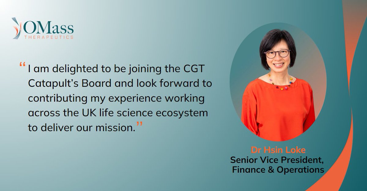 OMass Therapeutics (@omasstx) on Twitter photo We are thrilled to announce that our SVP, Finance & Operations, <a href="/HsinLoke/">hsinloke</a>, has been appointed as a #NED at the <a href="/CGTCatapult/">Cell and Gene Therapy Catapult</a>.
With over 25 years of experience in the life sciences industry, Hsin will bring a wealth of expertise to this NED role.
ct.catapult.org.uk/news/hsin-loke⦠We are thrilled to announce that our SVP, Finance & Operations, <a href="/HsinLoke/">hsinloke</a>, has been appointed as a #NED at the <a href="/CGTCatapult/">Cell and Gene Therapy Catapult</a>.
With over 25 years of experience in the life sciences industry, Hsin will bring a wealth of expertise to this NED role.
ct.catapult.org.uk/news/hsin-lokeā¦