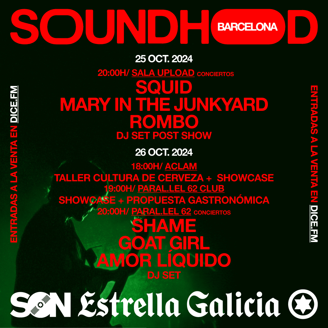 indieloversm's tweet photo. Contamos los días para que llegue el #Soundhood @SON_EG: viernes 25 de octubre en @UploadBarcelona, con @squidbanduk, @mitjunkyard y @romboband; y sábado 26 en @parallel62bcn, con @shamebanduk, Goat Girl y @amorliquidx. https://t.co/Oc1DTQBsrt