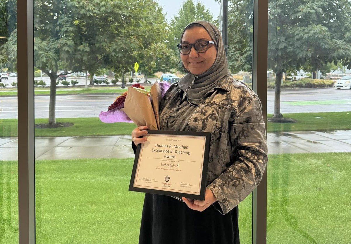 Congratulations to WGSS professor Mehra Shirazi who received the <a href="/liberalartsosu/">Liberal Arts - OSU</a> excellence in teaching award!
#GoBeavs