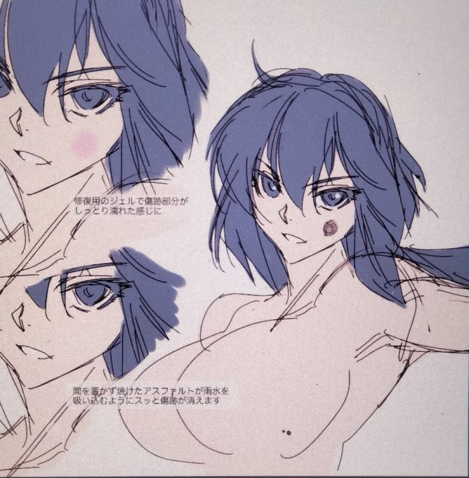 一枚目の日本製は生体兵器群の御巫が技術供与しているので肌は被弾の衝撃分散後(弾は下地の装甲で弾く)毛穴を通して分泌される修復液で傷跡を埋め元の美肌状態へと戻します
二枚目の英国製は金属生命体の復元技術を使っているので傷口を周りの部品が形態、材質変化して塞ぎ見た目と機能を回復します 