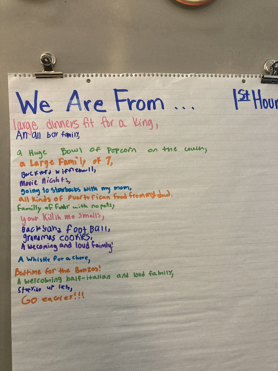 KellyHunerdosse's tweet photo. We combined our “I Am From” poems to make a new “We Are From” poem as we start our belonging unit! @SVMSEagles #LPSLeads https://t.co/iO2ZabCxoE