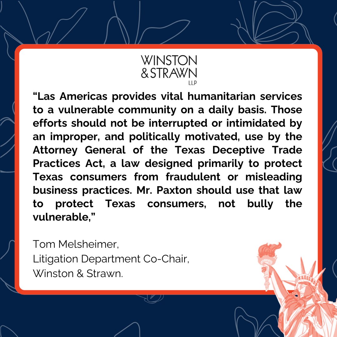 BREAKING: We (<a href="/TXCivilRights/">Texas Civil Rights Project</a>, <a href="/WinstonLaw/">Winston & Strawn LLP</a> representing <a href="/LasAmericasIAC/">Las Americas Immigrant Advocacy Center</a>) are suing the TX Attorney General for his baseless investigations of nonprofits, most recently Las Americas, that serve immigrant communities.

Read more below ⬇️. txcivilrights.org/post/immigrati…