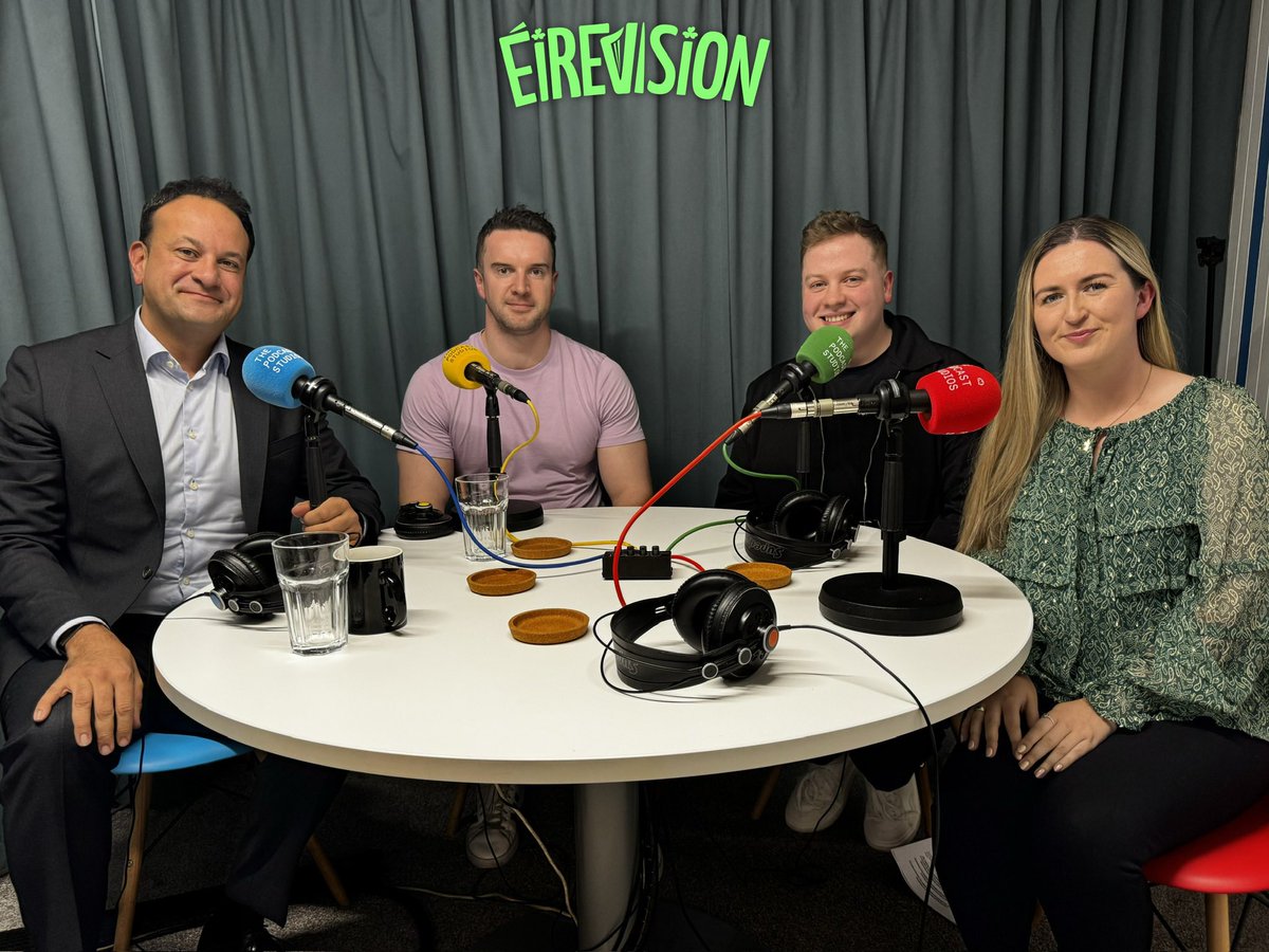 DevoDevil19's tweet photo. ☘️ Interviewing a former Taoiseach and his partner. Never thought this would’ve happened sitting in study in @CollegeBenildus listening to Eurovision music! 

@EirevisionPod - Available Friday on all major platforms. https://t.co/hQJljeAkrJ