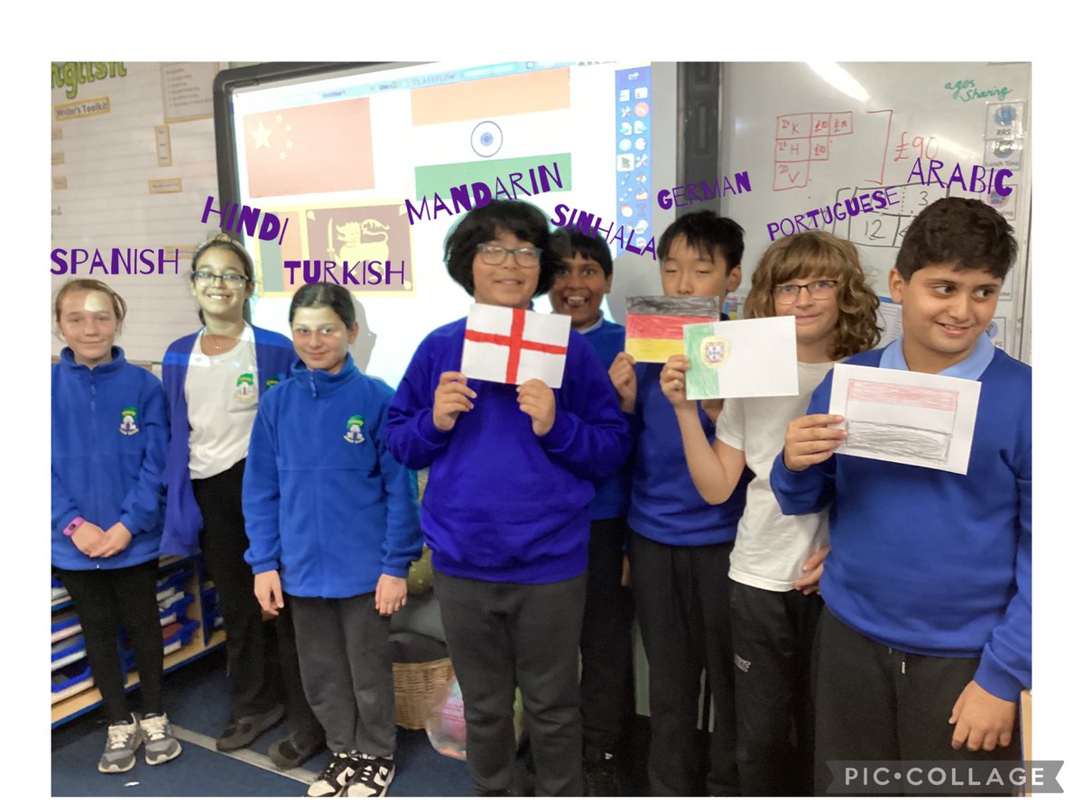 LJS6SH's tweet photo. These children all shared a language with us today. Some children in our class are bilingual and others are learning a language. We heard 10 different languages altogether. Mrs Holden taught us ‘Heads, Shoulders, Knees and Toes’ in French. https://t.co/GneDbEg7T4