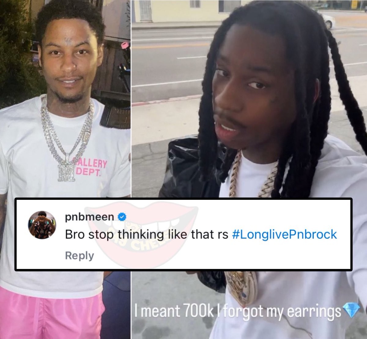 SaycheeseDGTL's tweet photo. PnB Rock's brother PnB Meen reacts to Polo G bragging about being outside alone with $700k worth of jewelry on:

“Bro stop thinking like that rs” https://t.co/LFBP5QYCIX