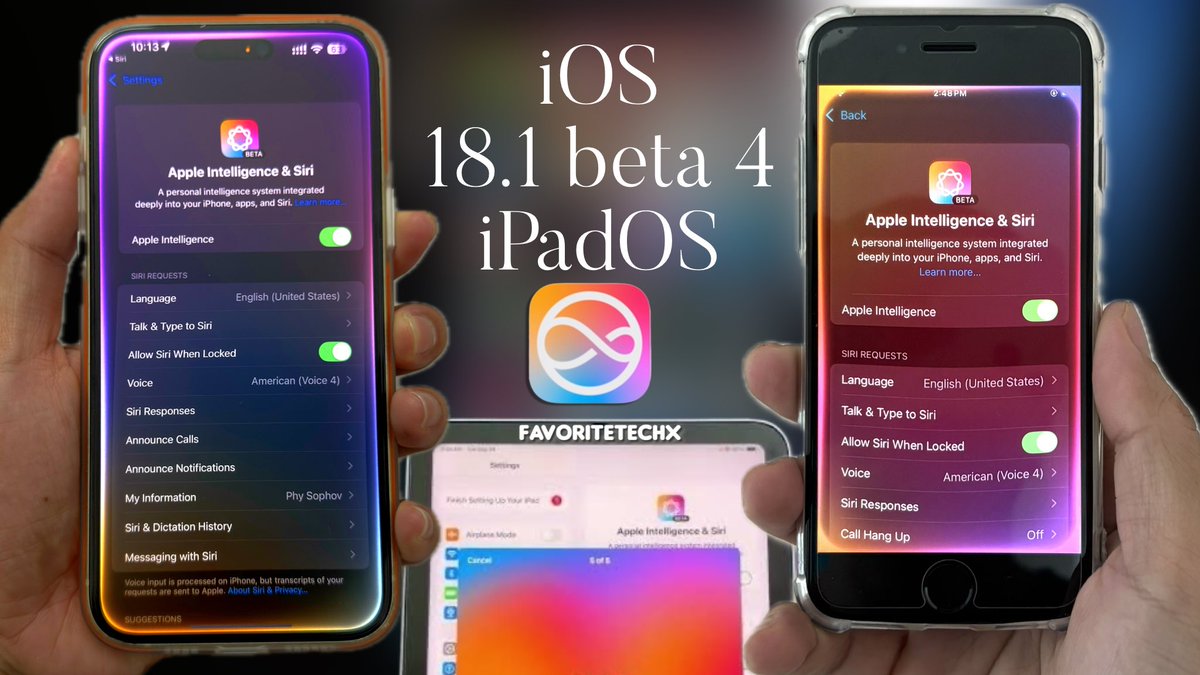 FavoriteTechX's tweet photo. Download Apple intelligence for ALL Devices on iOS 18.1 beta 4 🚀

https://t.co/Pm7wmBKzAY

#AppleIntelligence #iphonese #iphonexs #iphonexr #iphone11 #iphone11pro #iphone12 #iphone13 #iphone14 #iphone15 #siri2 #ipadmini https://t.co/EYDjJImbei