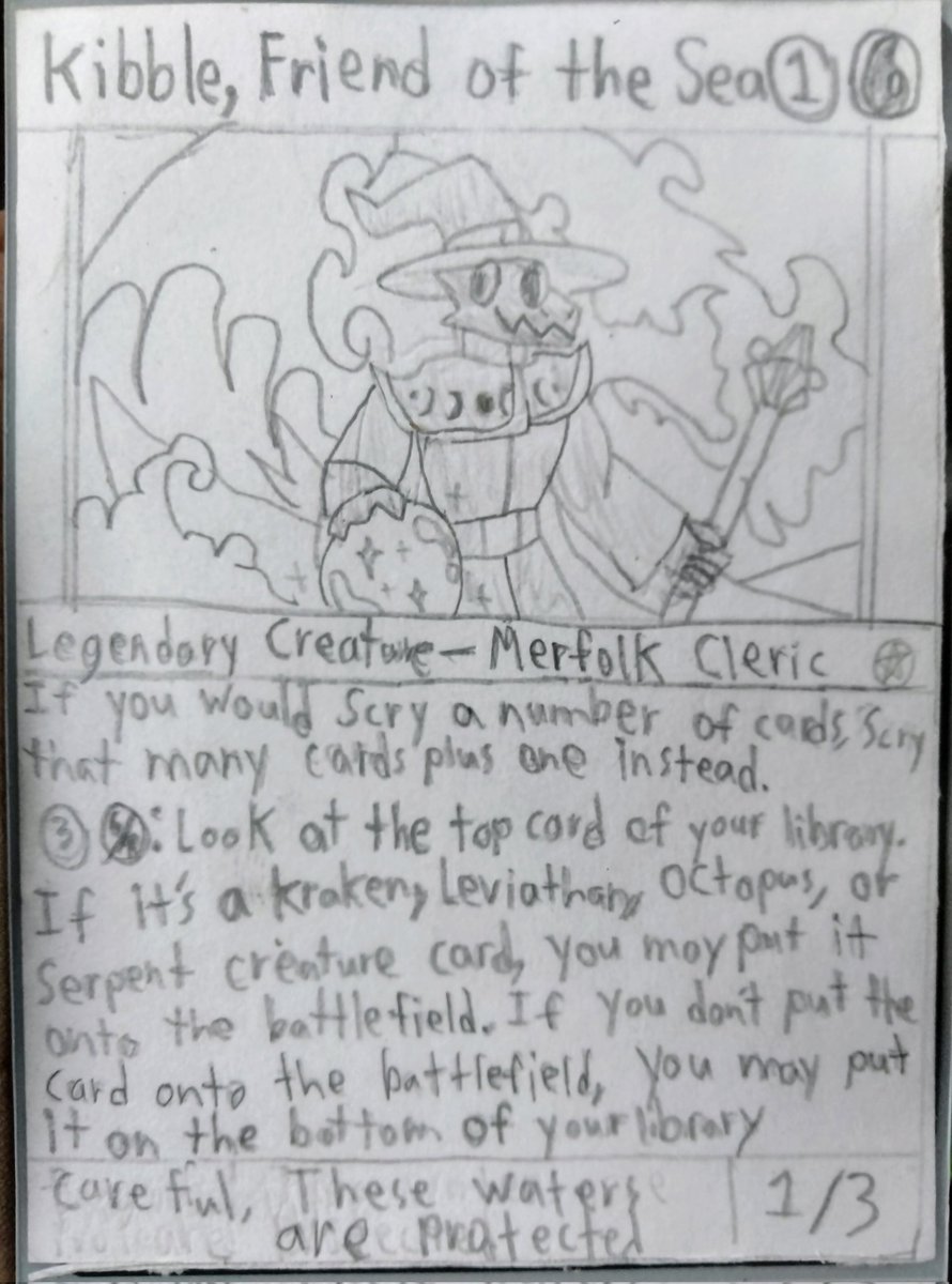 Been tryna put together a sea creature deck with Kenessos as my commander. Unfortunately, none of the stores I went to have him in stock, so I made my own.