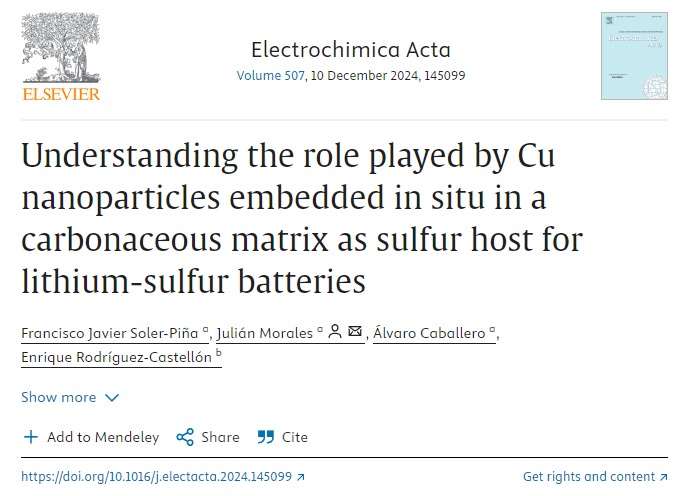 Javi_Slaterr's tweet photo. Excited to share our latest publication titled: "Understanding the role played by Cu nanoparticles embedded in situ in a carbonaceous matrix as sulfur host for lithium-sulfur batteries" (Electrochim. Acta)
Link: https://t.co/k0pEw5Y0uq https://t.co/MHARk3wNW7