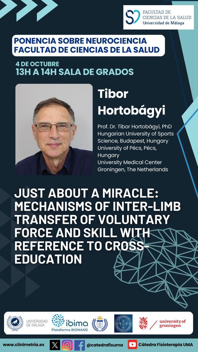 Quieres conocer los avances en NeuroImagen en fMRI sobre cross education? Acompáñanos el próximo viernes <a href="/CatedraFisUMA/">Cátedra Fisioterapia UMA</a> <a href="/CCSaludUMA/">Facultad Ciencias de la Salud</a> <a href="/_ibima/">IBIMA Plataforma BIONAND</a>