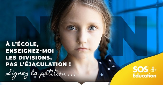 soseducation's tweet photo. 🚨Éducation sexuelle à l'école - L'étau se resserre 🚨

La nouvelle secrétaire d'État à l'égalité Femmes-hommes vient d'annoncer, lors d'une conférence du Planning Familial, que l'éducation sexuelle doit désormais absolument être appliquée dans tous les établissement scolaires...

Divers médias ont relayé l'information en citant notre pétition à plus de 70 000 signataires.
✍️Partagez-la pour montrer que nous sommes plus que jamais sur le pont pour défendre les enfants contre les idéologues qui veulent apprendre le concept de consentement aux enfants !

L'enfant n'a pas à consentir, c'est aux adultes de le protéger 😡😡😡
https://t.co/lPZbtuMEKm

Partagez vite : https://t.co/CmceVTyJ2p
@MamansLouves