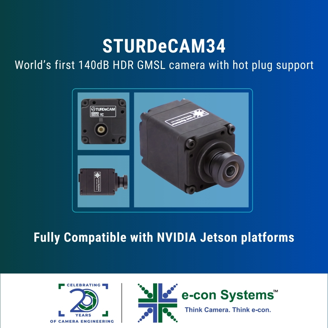 econsystems's tweet image. Say hello to the STURDeCAM34, the world’s first 140dB HDR GMSL2 camera with hot-plug support, tailored for unmatched imaging performance in challenging conditions.

More info: e-consystems.com/automotive-cam…

#HDRCamera #AutonomousVehicles #LEDFlickerMitigation #NVIDIAJetson #GMSL2