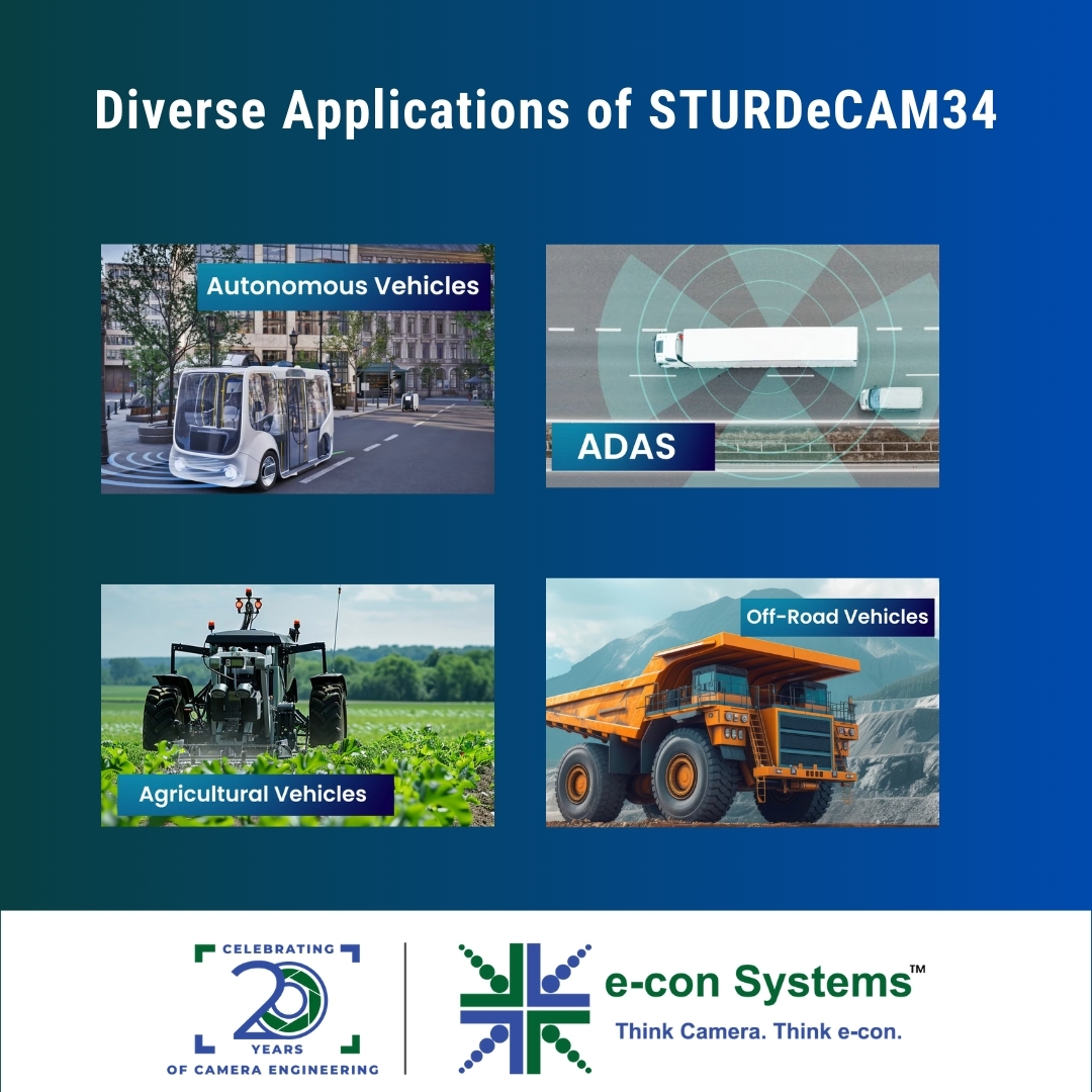 econsystems's tweet image. Say hello to the STURDeCAM34, the world’s first 140dB HDR GMSL2 camera with hot-plug support, tailored for unmatched imaging performance in challenging conditions.

More info: e-consystems.com/automotive-cam…

#HDRCamera #AutonomousVehicles #LEDFlickerMitigation #NVIDIAJetson #GMSL2