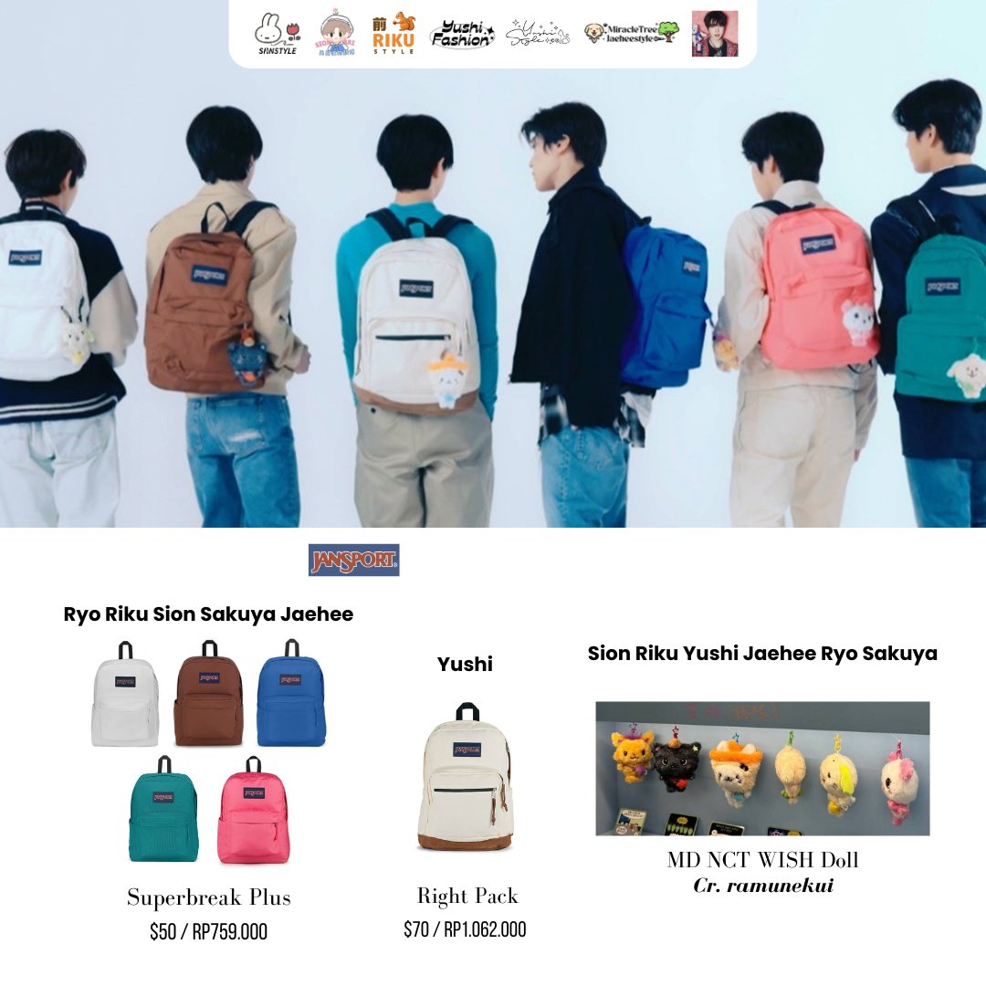 yushifashion_'s tweet photo. NCT WISH x Jansport for Allure Korea October Issue

All backpacks from Jansport
Doll keyring from NCT WISH MD

*also with Tokuno_yustyle on weibo
#SION #SIONFASHION #RIKU #RIKUSTYLE #YUSHI #YUSHIFASHION #JAEHEE #JAEHEESTYLE #RYO #SAKUYA #SAKUYAWARDROBE #NCTWISH #NCTWISHFASHION https://t.co/tX8C8azS8v