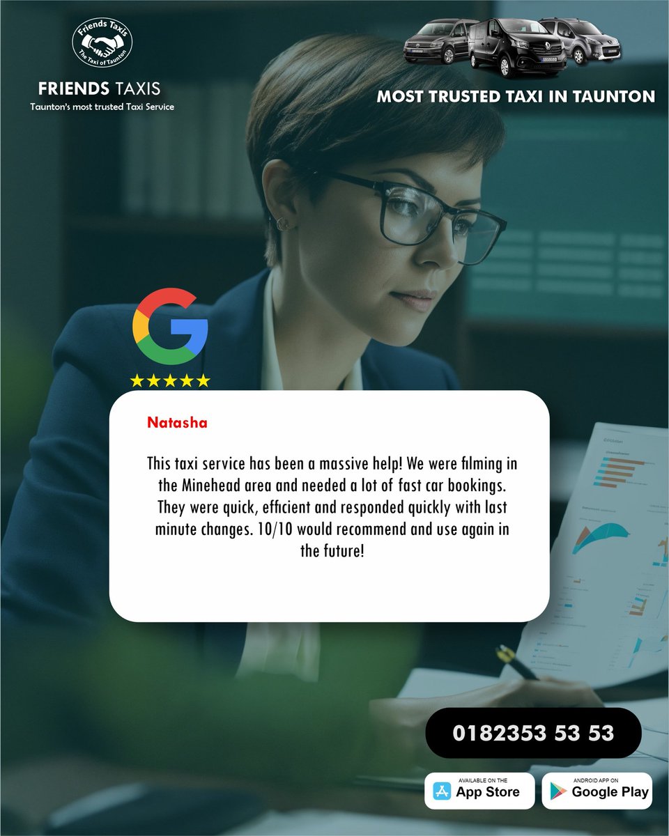 FriendsTaxis's tweet image. Yes! As you said, Natasha, we are always trying constantly to give you the reliable, trustworthy and best taxi service experience in and around Taunton Somerset. Thank you for your kind words 

Friends Taxis - The Taxi of Taunton 
#besttaxiintaunton #tauntonsomerset #friendstaxis