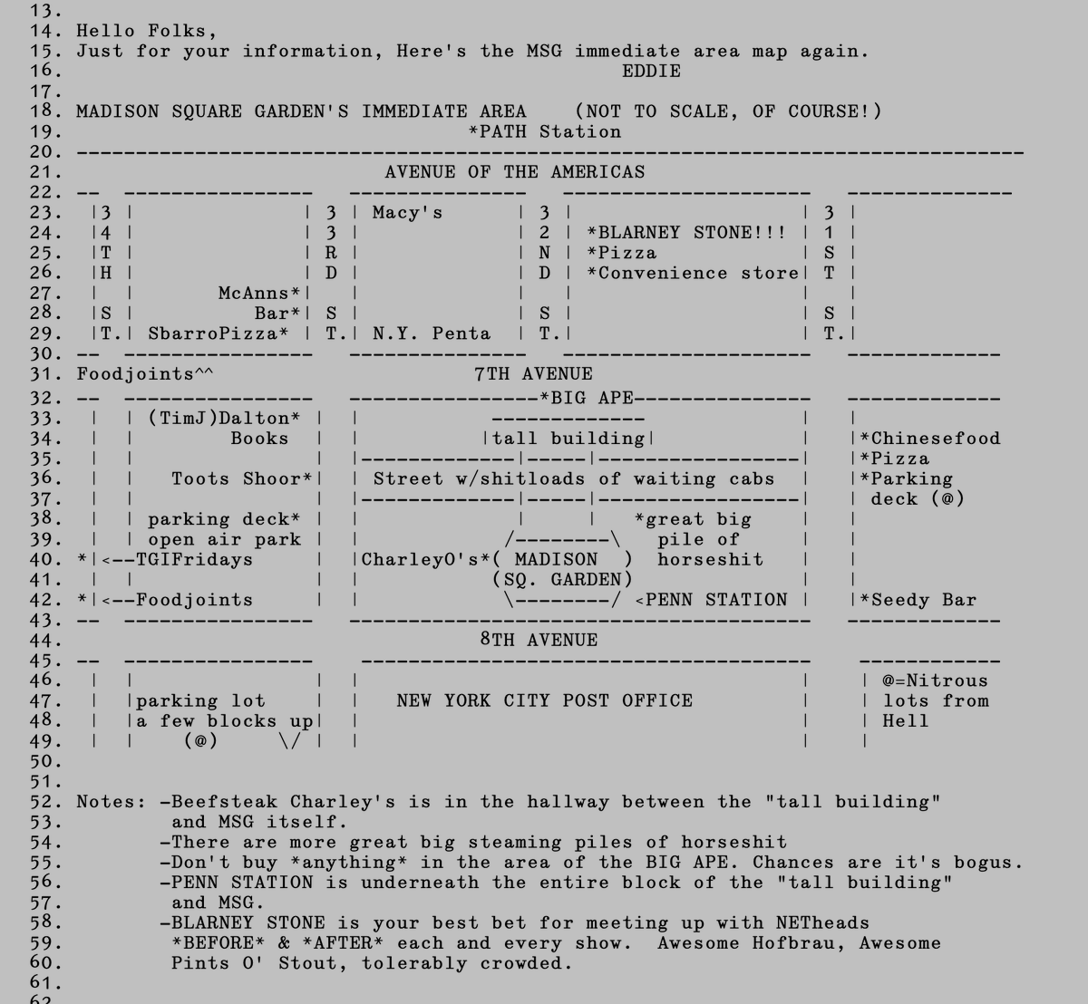 VitruviusGrind's tweet photo. beautiful maps/seating charts of Madison Square Garden from early '90s Dead message boards https://t.co/bcCvHaTMMn