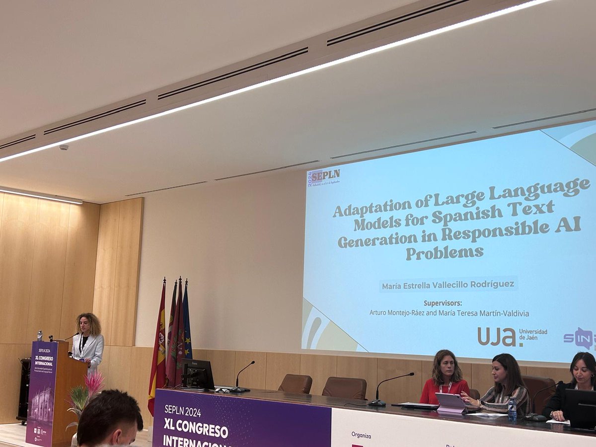 NLP_SINAI (@nlp_sinai) on Twitter photo 📢 Hoy nuestros doctorandos <a href="/albamarmol9/">Alba María</a>, <a href="/jcollado95/">Jaime</a> y <a href="/EstrellaVR15/">Estrella15</a> han expuesto el trabajo que están realizando durante sus tesis en el Simposio Doctoral de la <a href="/sepln/">SEPLN</a>
👏🏼 ¡Muy buenas presentaciones! 
#sepln2024 #PLN #NLP 📢 Hoy nuestros doctorandos <a href="/albamarmol9/">Alba María</a>, <a href="/jcollado95/">Jaime</a> y <a href="/EstrellaVR15/">Estrella15</a> han expuesto el trabajo que están realizando durante sus tesis en el Simposio Doctoral de la <a href="/sepln/">SEPLN</a>
👏🏼 ¡Muy buenas presentaciones! 
#sepln2024 #PLN #NLP