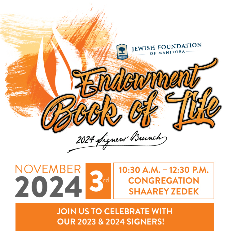 We are pleased to announce that this year's Endowment Book of Life Signers' Brunch will take place on November 3rd, celebrating our signers from 2023 and 2024.

If you would like to join us, please purchase a ticket at shorturl.at/5lgJe.

#JewishFoundation #Endowment #EBOL