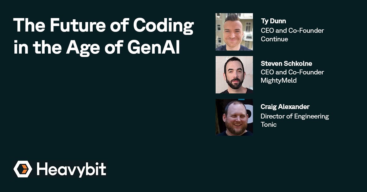 heavybit's tweet image. Are #AI #codegeneration tools a perfect fit for every #engineering team and every #coding project across the board? AI tooling experts @tylerjdunn of @continuedev, @schkolne of @MightyMeld, and Craig Alexander of @tonicfakedata discuss the current state of play for #codegen…