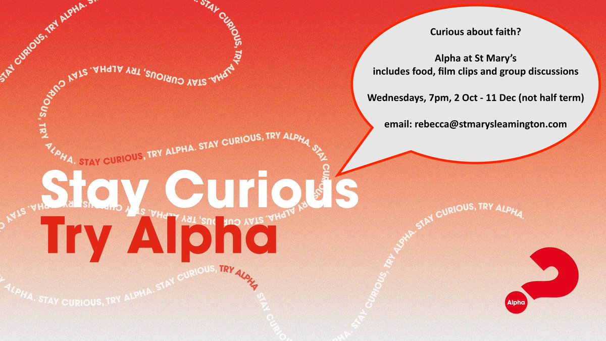 StMarysLeamSpa's tweet photo. Alpha starts this week! If you're curious about faith and want to know more, it's not too late to sign up! Contact us for more info
#alpha #alphauk #TryAlpha #tryalpha #staycurious #stmaryschurchleamington #leamingtonspa #faith #church 
@alphacourse https://t.co/hUBQjHEBSn