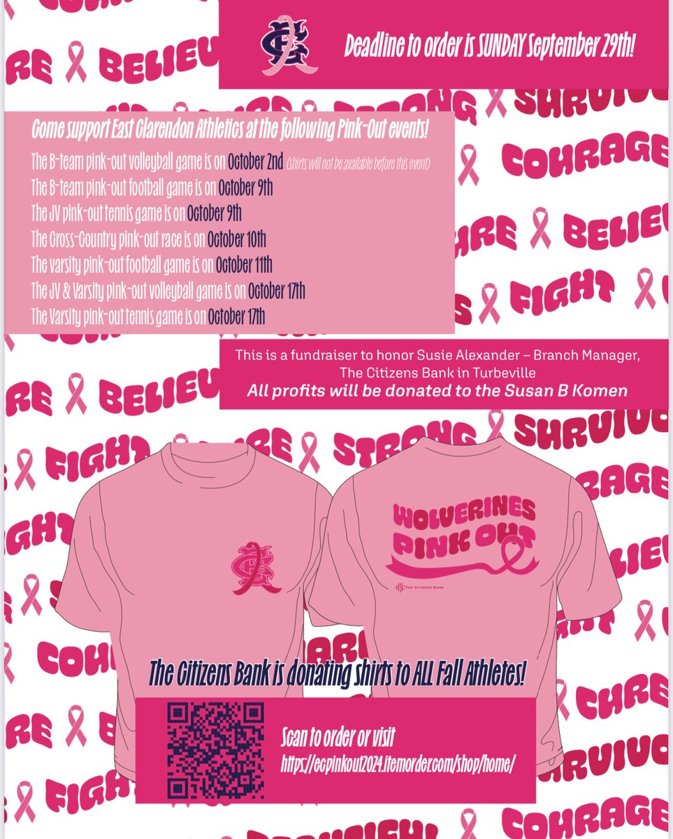 CitizensBankSC's tweet photo. https://t.co/GjyXmmqBb4
Fundraiser to honor TCB Turbeville Branch Manager Susie Alexander! 

East Clarendon Pink Out Shirts are on sale through SUNDAY, Sept 29th!

Get your shirt today!!!!

Member FDIC https://t.co/d1LLqnkN8d