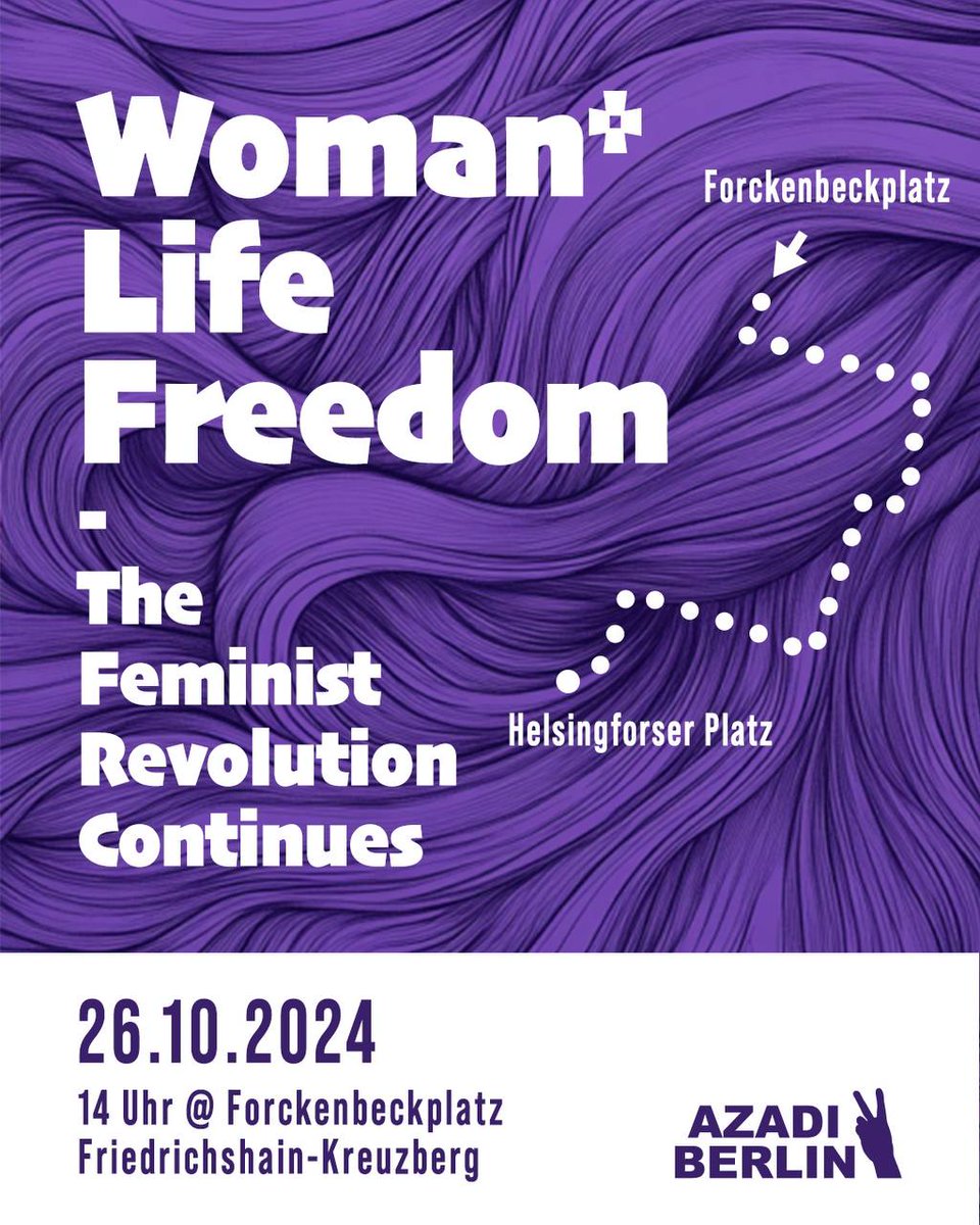 📢Demonstration am 26.10.2024 in #Berlin 

Woman* Life Freedom - The Feminist Revolution Continues ❤️‍🔥

Trotz starker Repressionen und Hinrichtungen kämpfen die Menschen im #Iran gemeinsam weiter für ihre Freiheit und den Sturz des Terror-Regimes. (1/3)