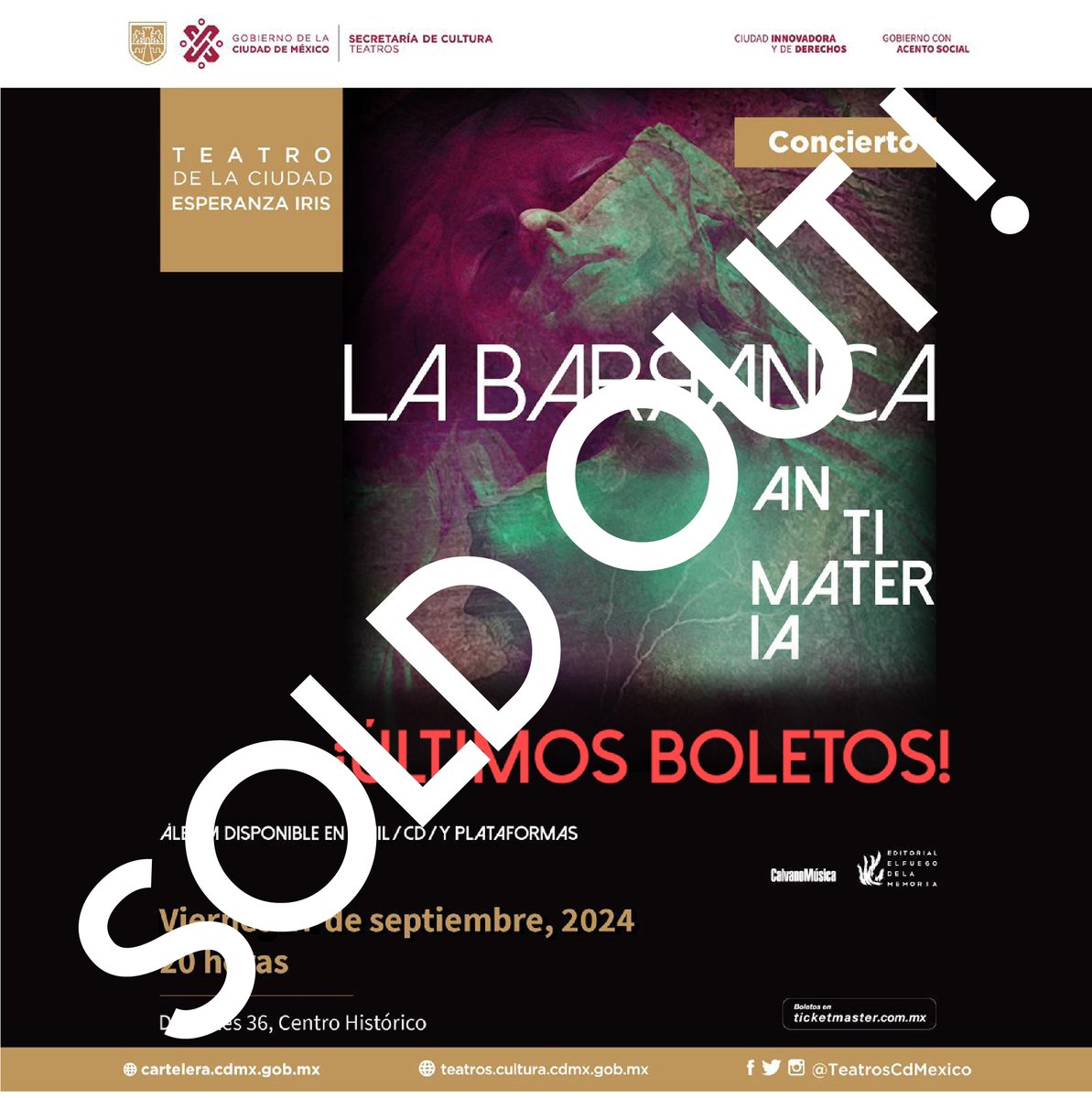 SOLD OUT! los esperamos mañana!
últimos pocos boletos:
ticketmaster.com.mx/.../event/3D00…