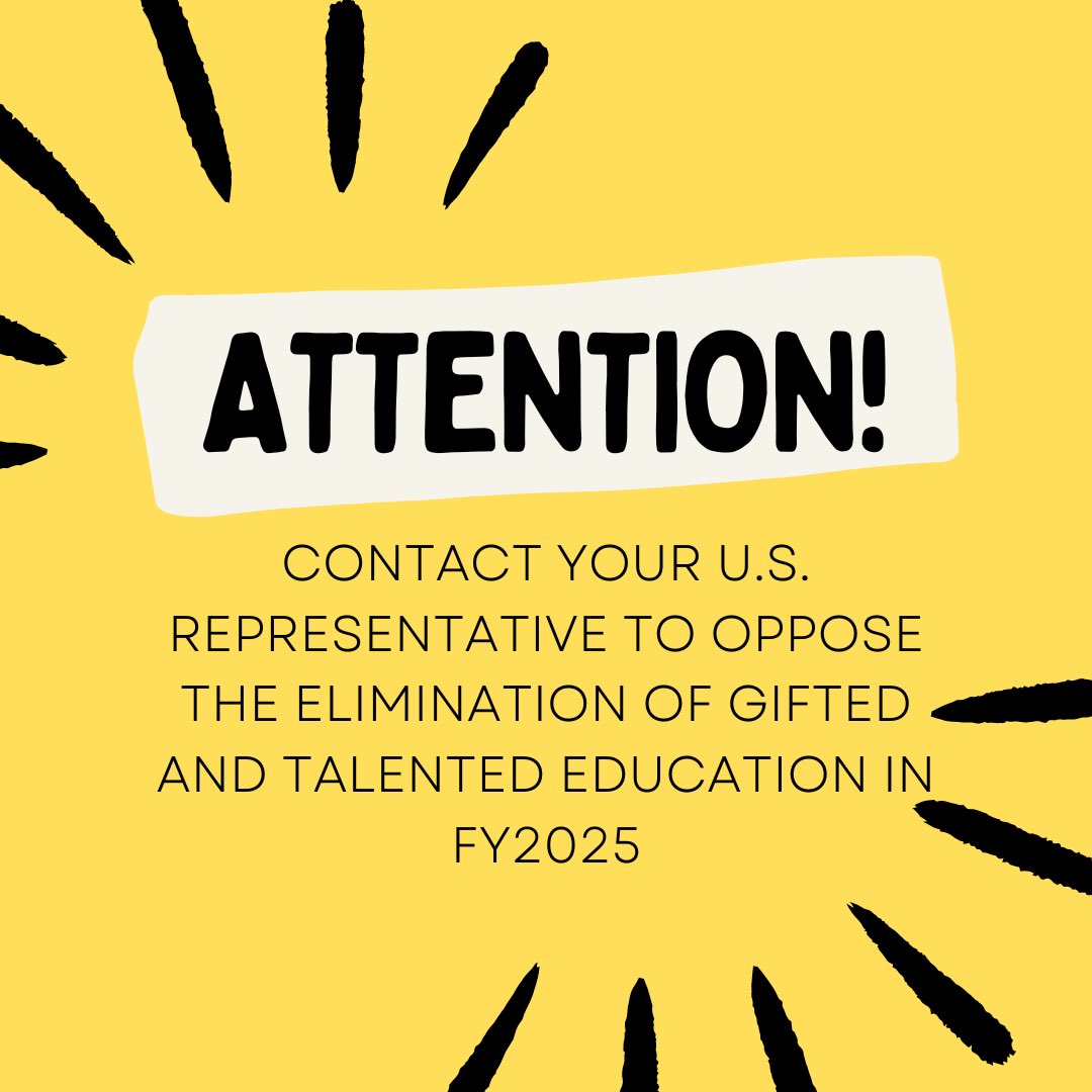 Contact your U.S. representative to oppose the elimination of gifted and talented education in FY2025.

Click the link in our bio to access and compose your message.