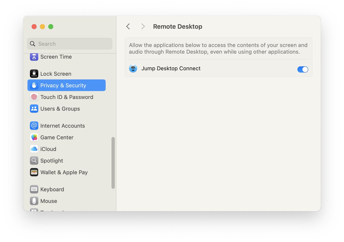 I think <a href="/jumpdesktop/">Jump Desktop</a> fixed the issue with MacOS Sequoia's asking for screen recording permission monthly ( big deal in my world) Jump Desktop Connect 6.10.35 is now under the new Remote Desktop section. Hoping this is the fix.
