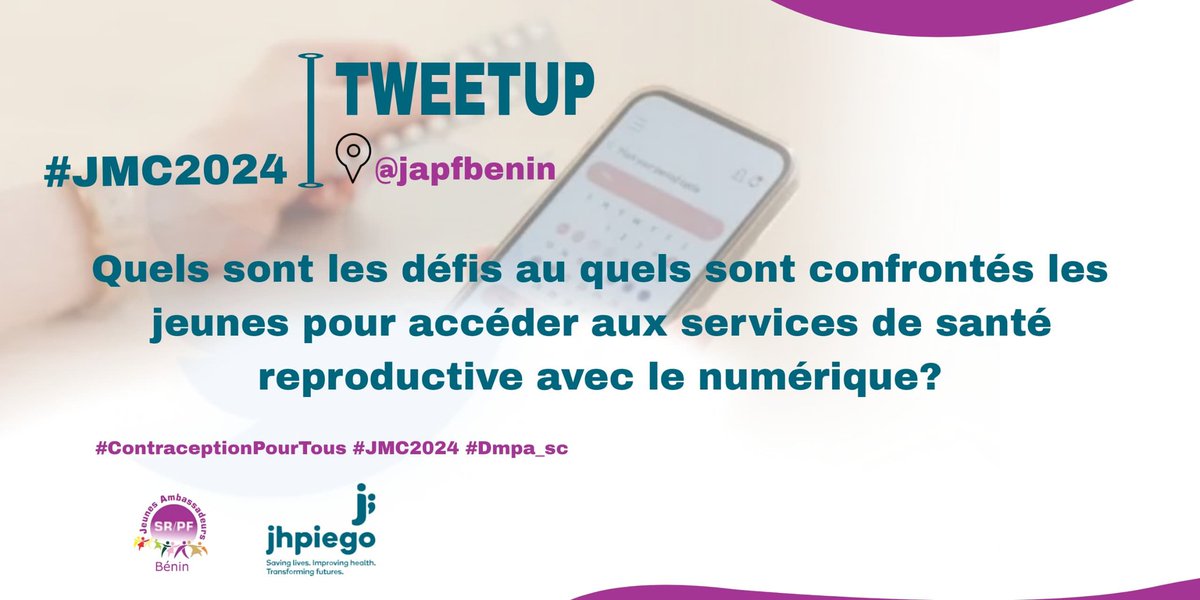 #JMC2024

Quels sont les défis au quels sont confrontés les jeunes pour accéder aux services de santé reproductive avec le numérique?

#Dmpas_sc #ContraceptionPourTous