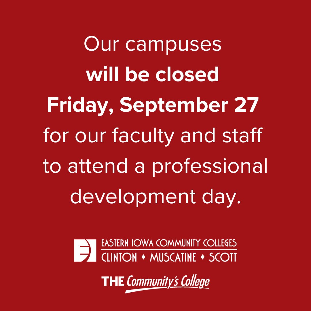 tweet_ccc's tweet photo. Our campuses will be closed tomorrow, Friday, September 27, so our faculty and staff can attend a professional development day.

#THECommunitysCollege #ProfessionalDevelopment https://t.co/KwFGFu0LQa
